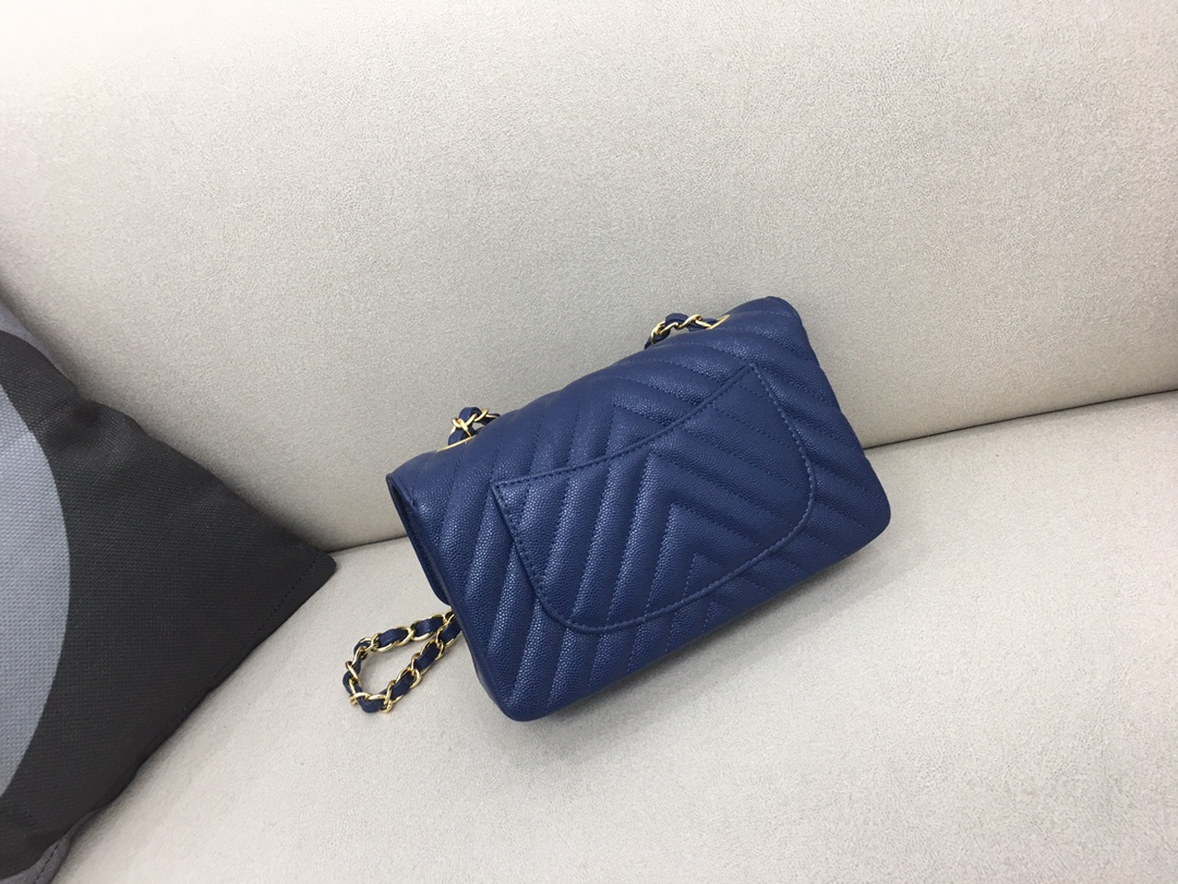 Small Classic Flap Caviar Bag A01116 Dark Blue/Gold